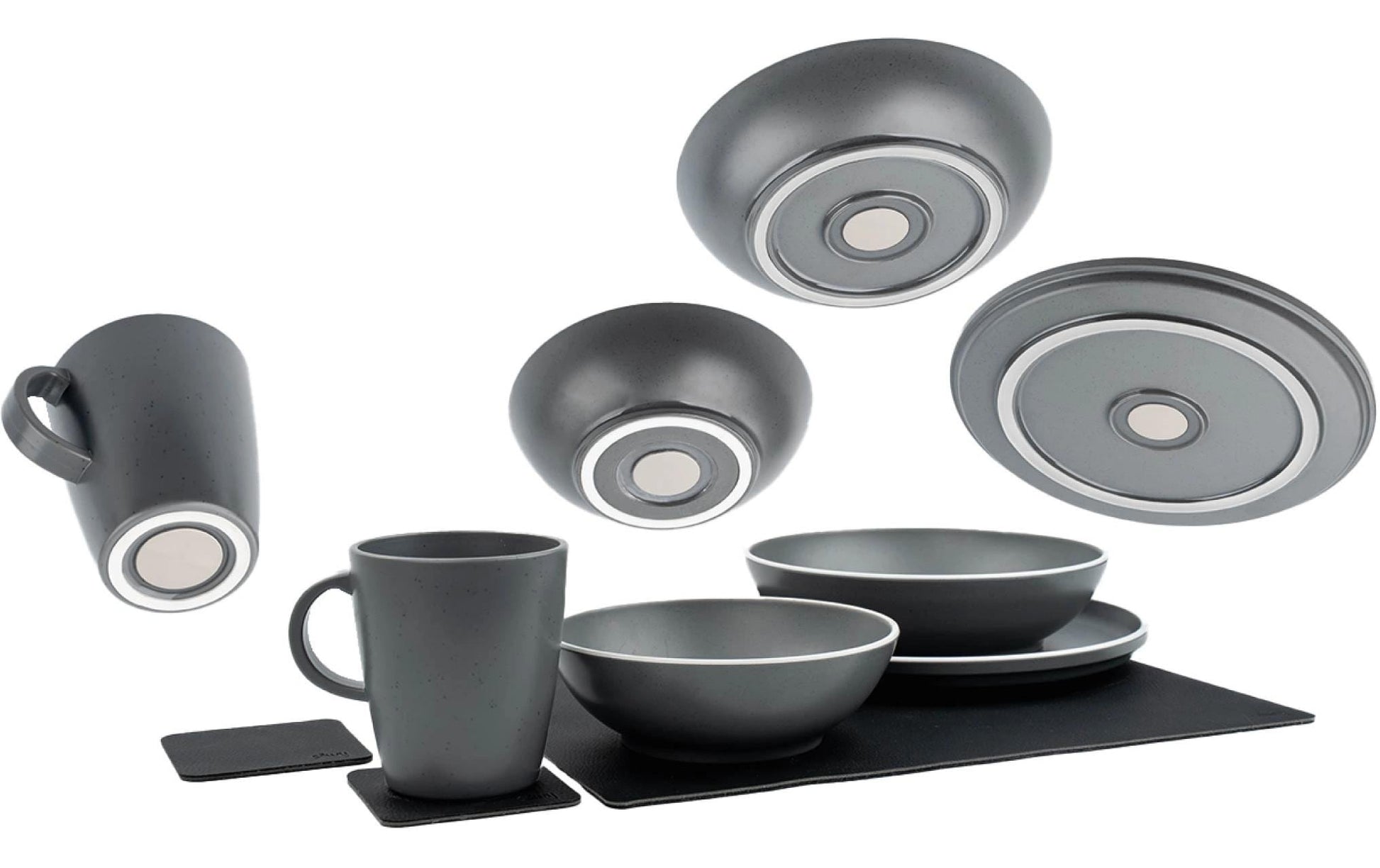 Silwy Dolomit Geschirr-Set – 11-teilig, Kunststoff, Dunkelgrau