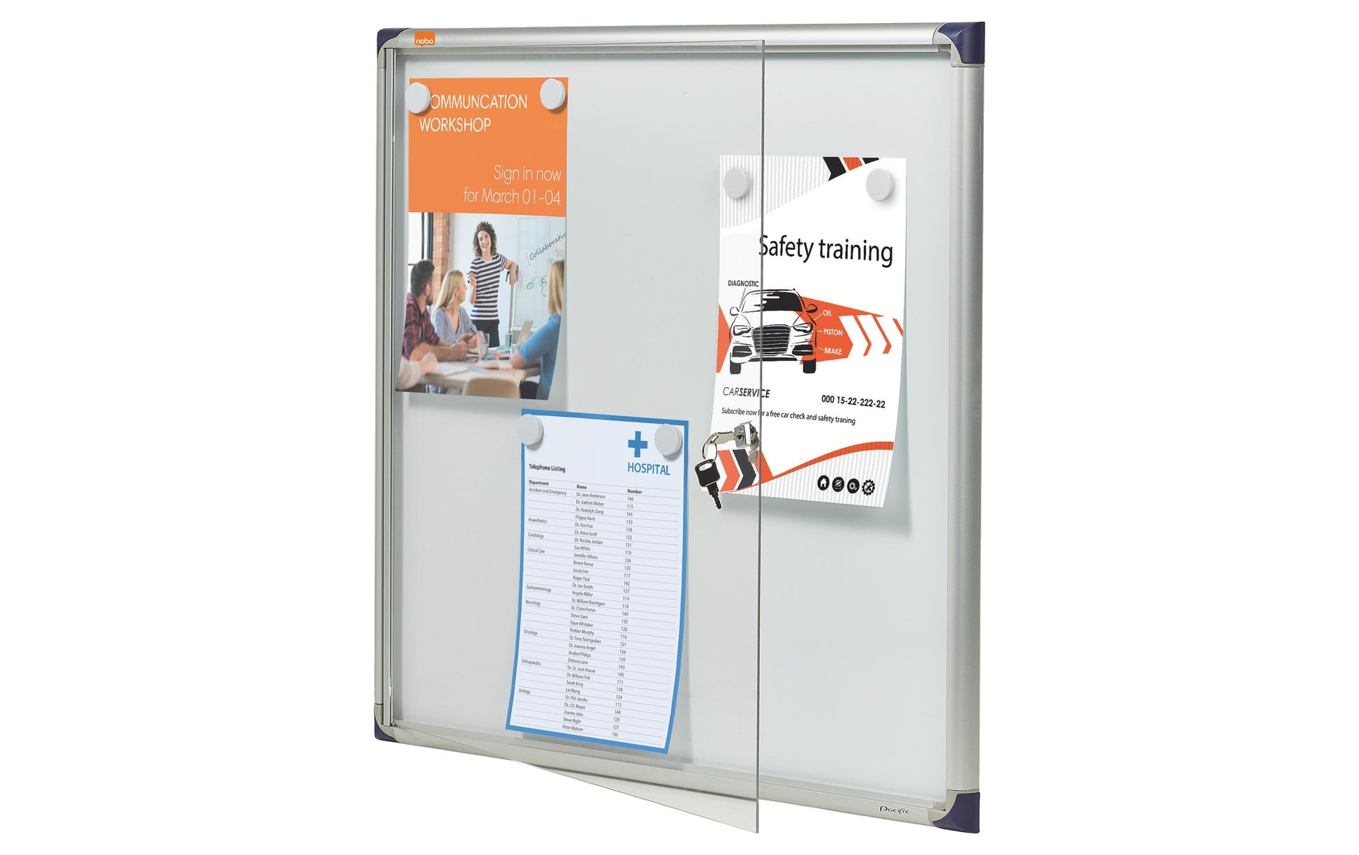 Nobo Schaukasten, 6 × A4 – Aluminium, Acrylglas, abschliessbar, Innenbereich, 68 × 72,5 × 2,5 cm
