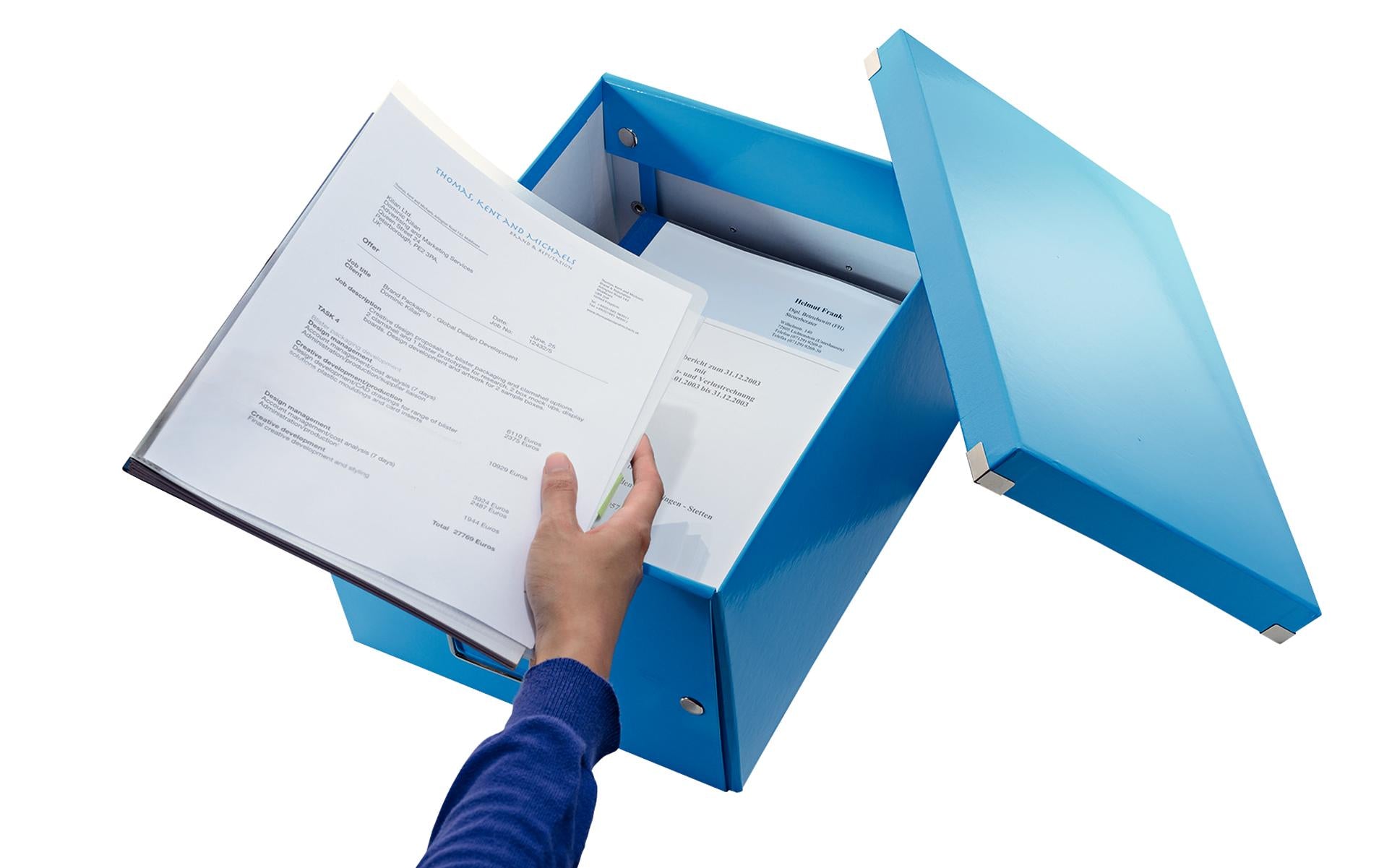 Leitz Click & Store Aufbewahrungsbox 17 l – für A4, mit Deckel, stapelbar, mit Etikettenhalter, blau, MDF/PP