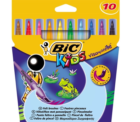 BIC Visaquarelle Pinselstift – Pinselspitze, 1,7 mm, wasservermalbar, 10 Farben