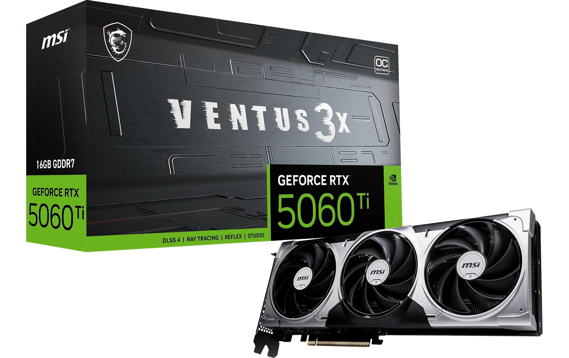 MSI GeForce RTX 5060 Ti 16 GB VENTUS 3X OC – PCIe Grafikkarte – 3×DisplayPort, 1×HDMI, PCIe 5.0, 1×16‑pin