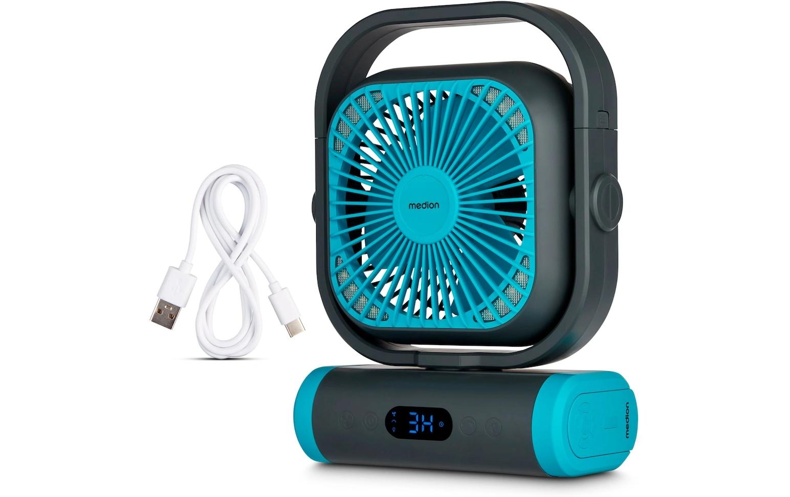 MEDION USB-Ventilator MD 12065 – 5 Stufen, Oszillation, mit Fernbedienung, Timer, Akku, 20 W, 48,0 dB