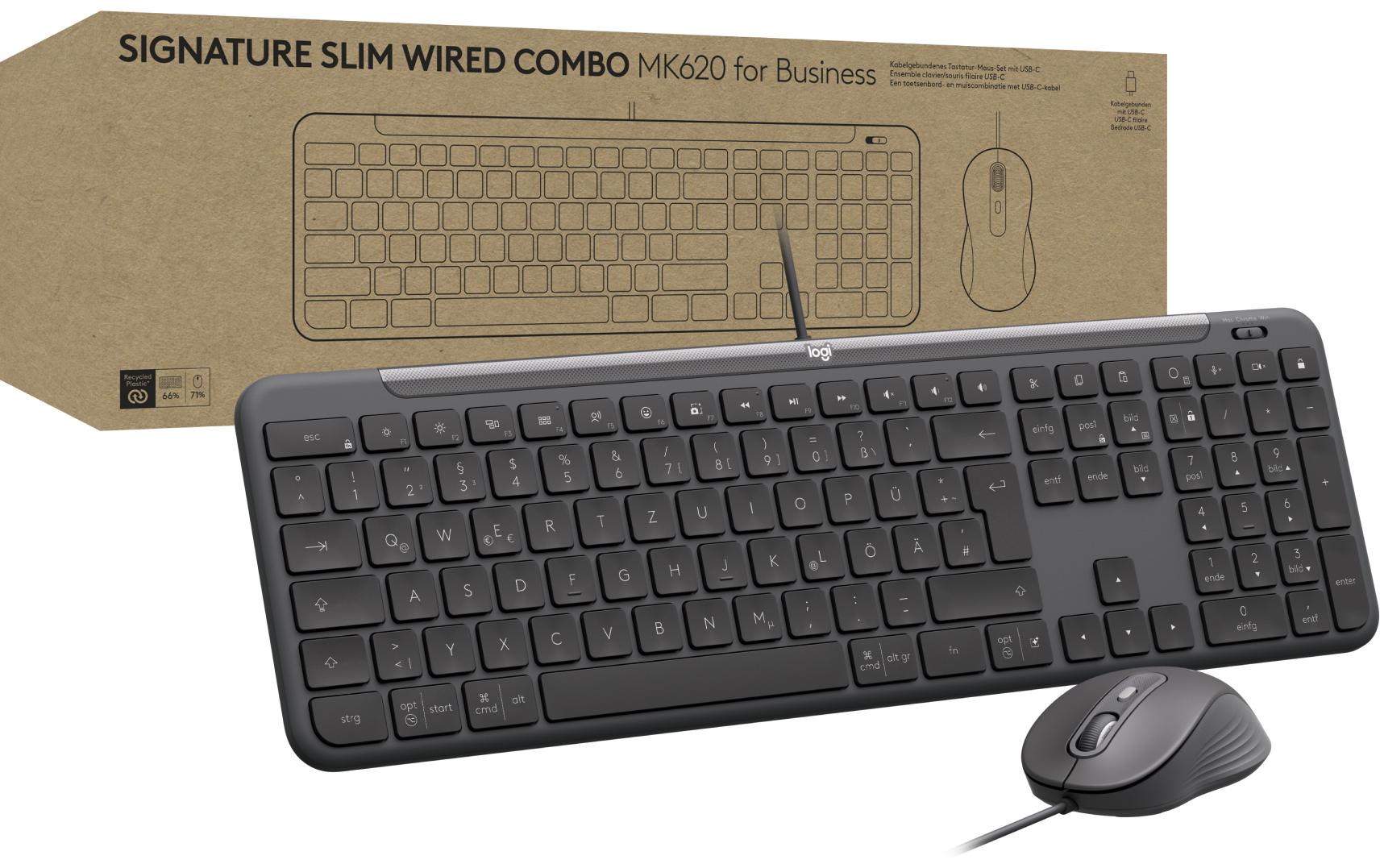 Logitech MK620 für Business – Tastatur-Maus-Set – kabelgebunden – QWERTZ (CH) – Graphit