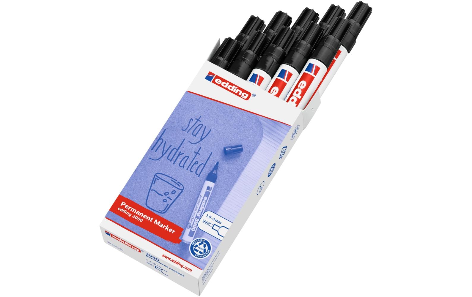 Edding 3000 Permanentmarker – Rundspitze 1,5–3 mm – Schwarz – für Karton, Glas und Leder