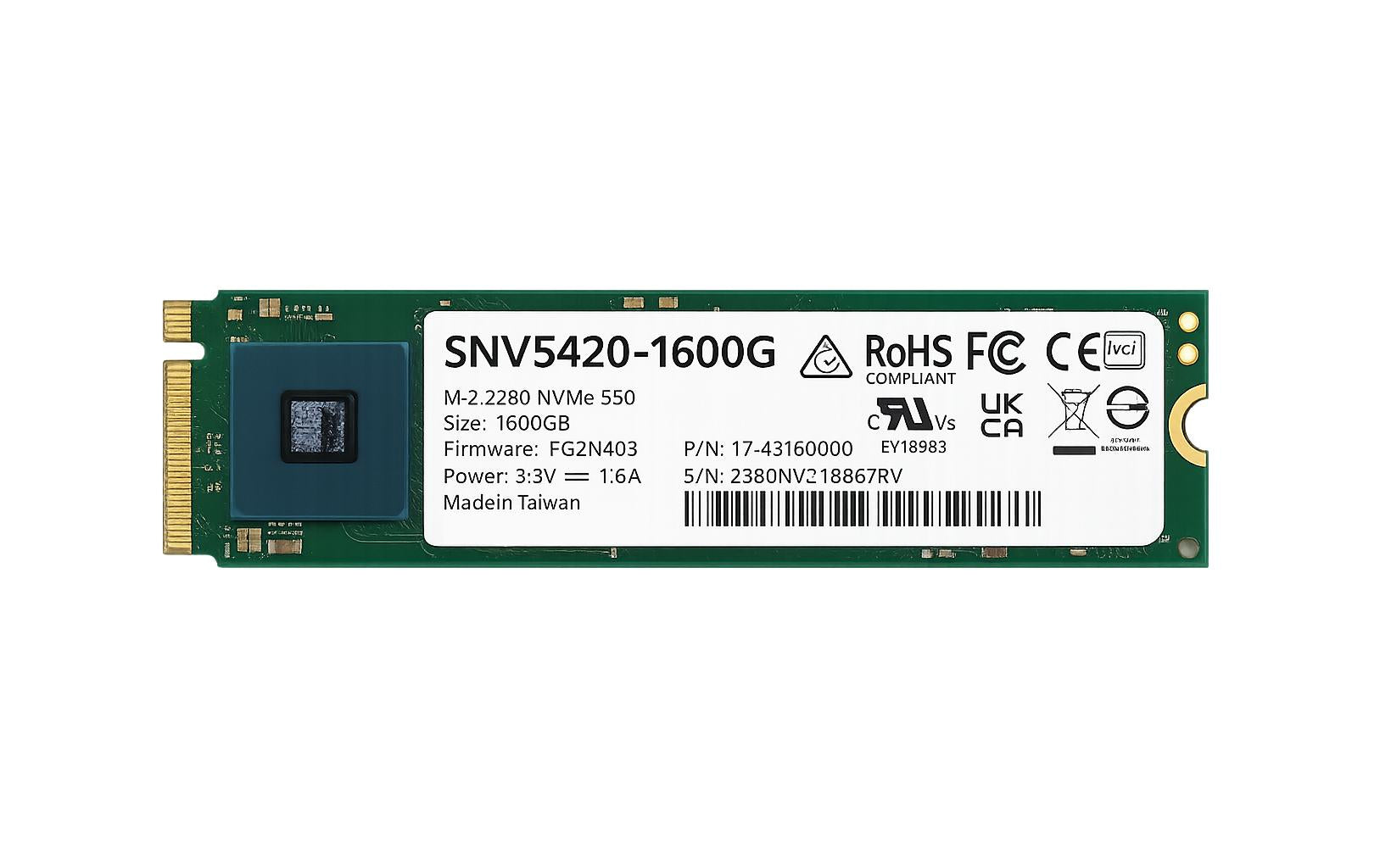 Synology SNV5420-1600G SSD M.2 2280 1,6 TB – PCIe 4.0 NVMe, 3000/1000 MB/s, für NAS