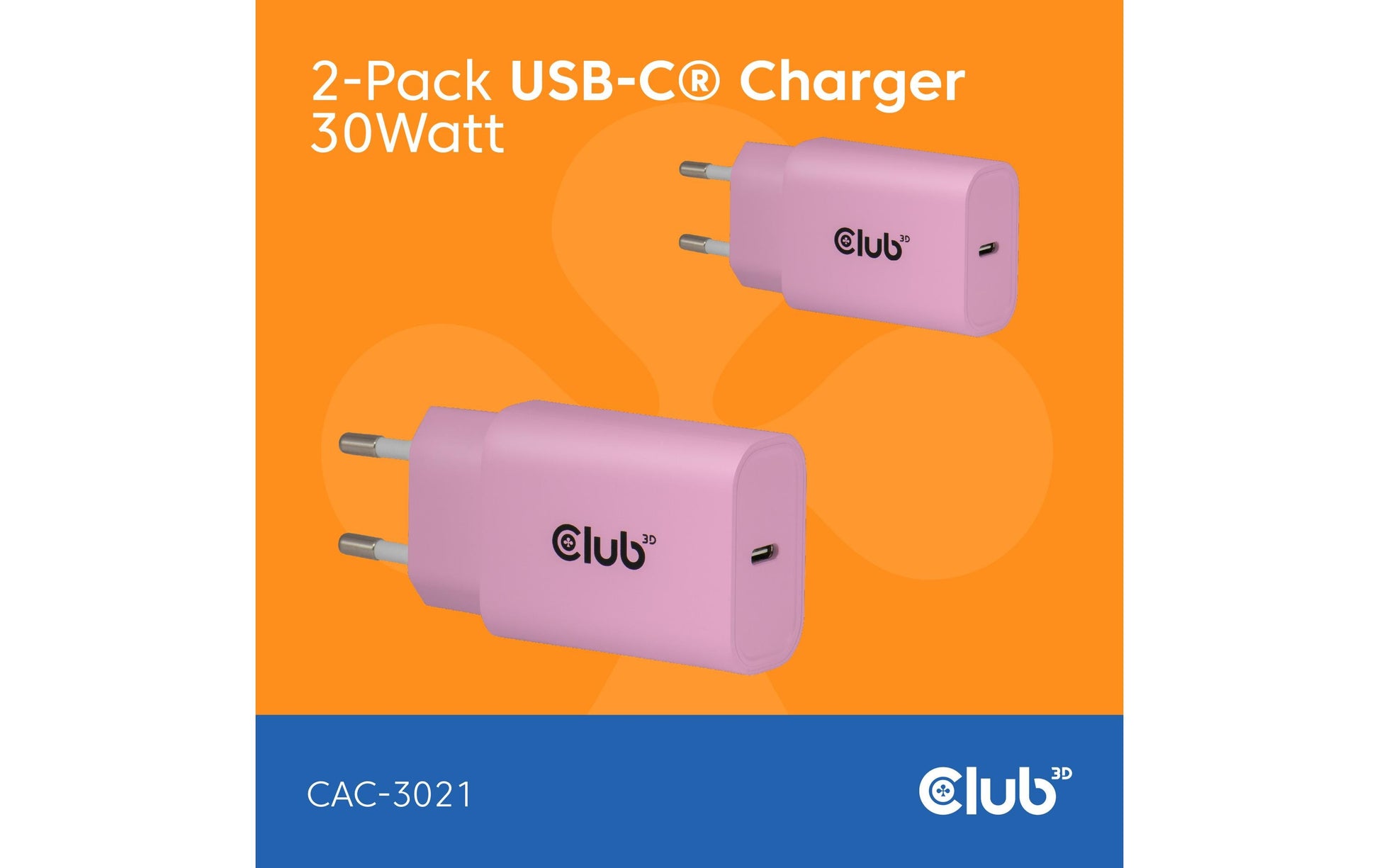 CLUB3D Club 3D CAC-3021 USB-Wandladegerät 30 W – USB-C×1, PD – Rosa