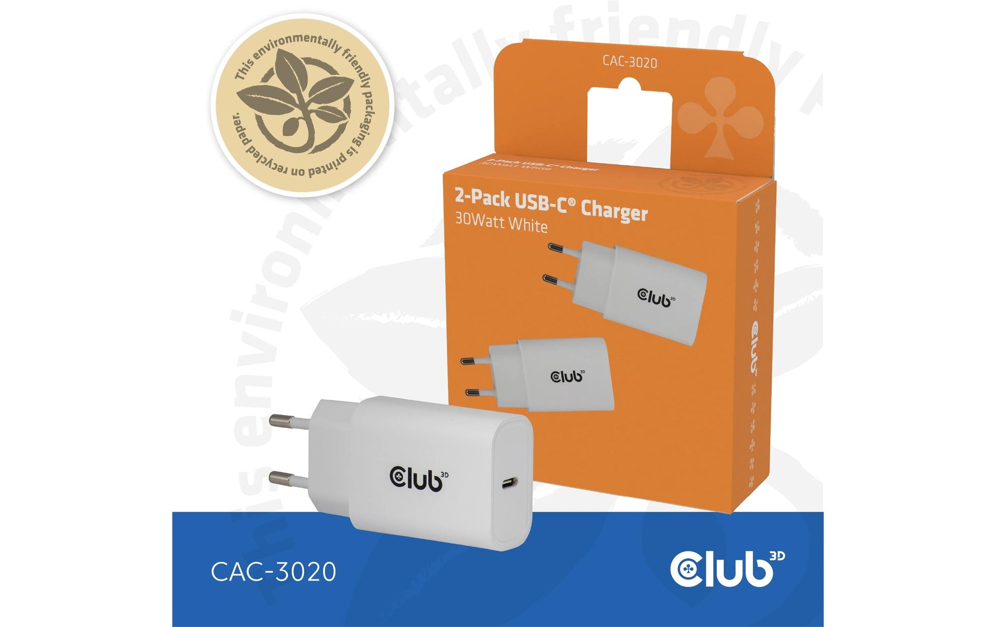 CLUB3D CAC-3020 USB-Ladegerät 30 W – USB-C×1 – PD – Weiss