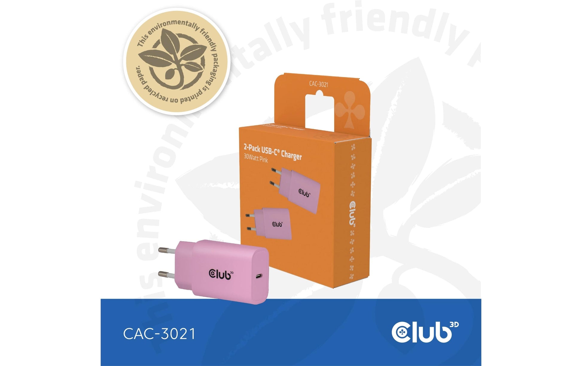 CLUB3D Club 3D CAC-3021 USB-Wandladegerät 30 W – USB-C×1, PD – Rosa