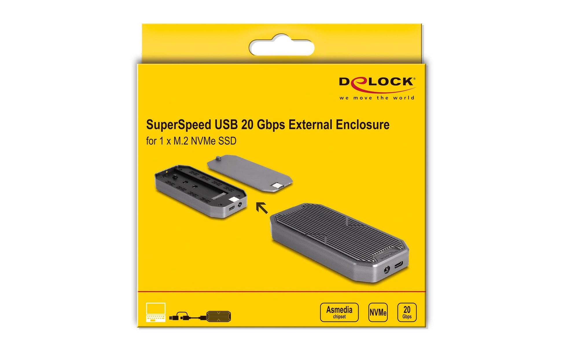 DeLOCK M.2 NVMe-Gehäuse USB-C (USB 3.2 Gen 2x2, 20 Gbit/s) – 1-Bay Externes SSD-Gehäuse – für M.2 NVMe (PCIe)