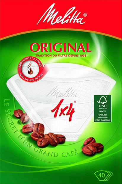 Melitta Kaffeefilter 1x4 – Weiss, 40 Stk.