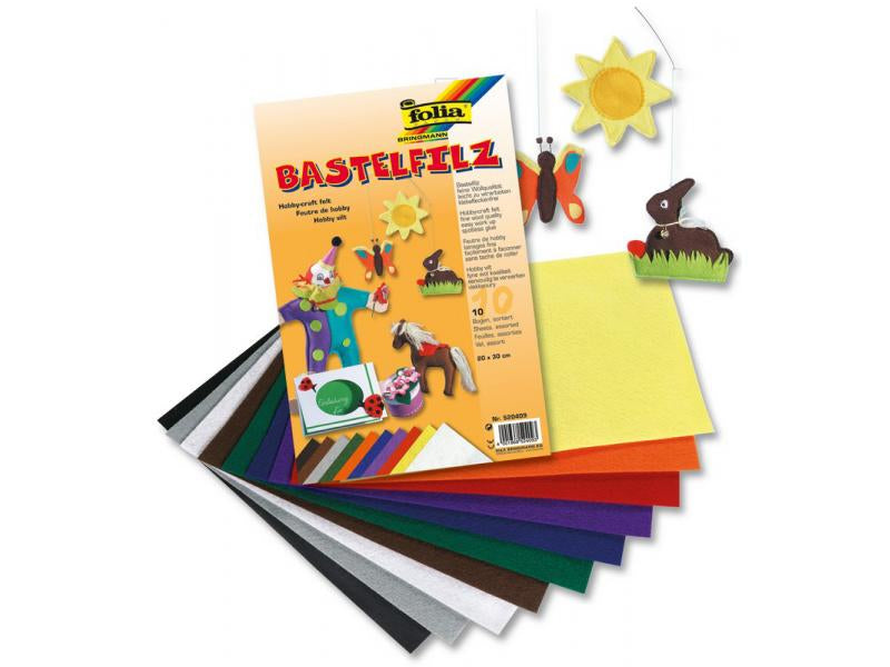Folia Bastelfilz – sortiert – 200 × 300 mm, 10 Bogen, 1,5 mm