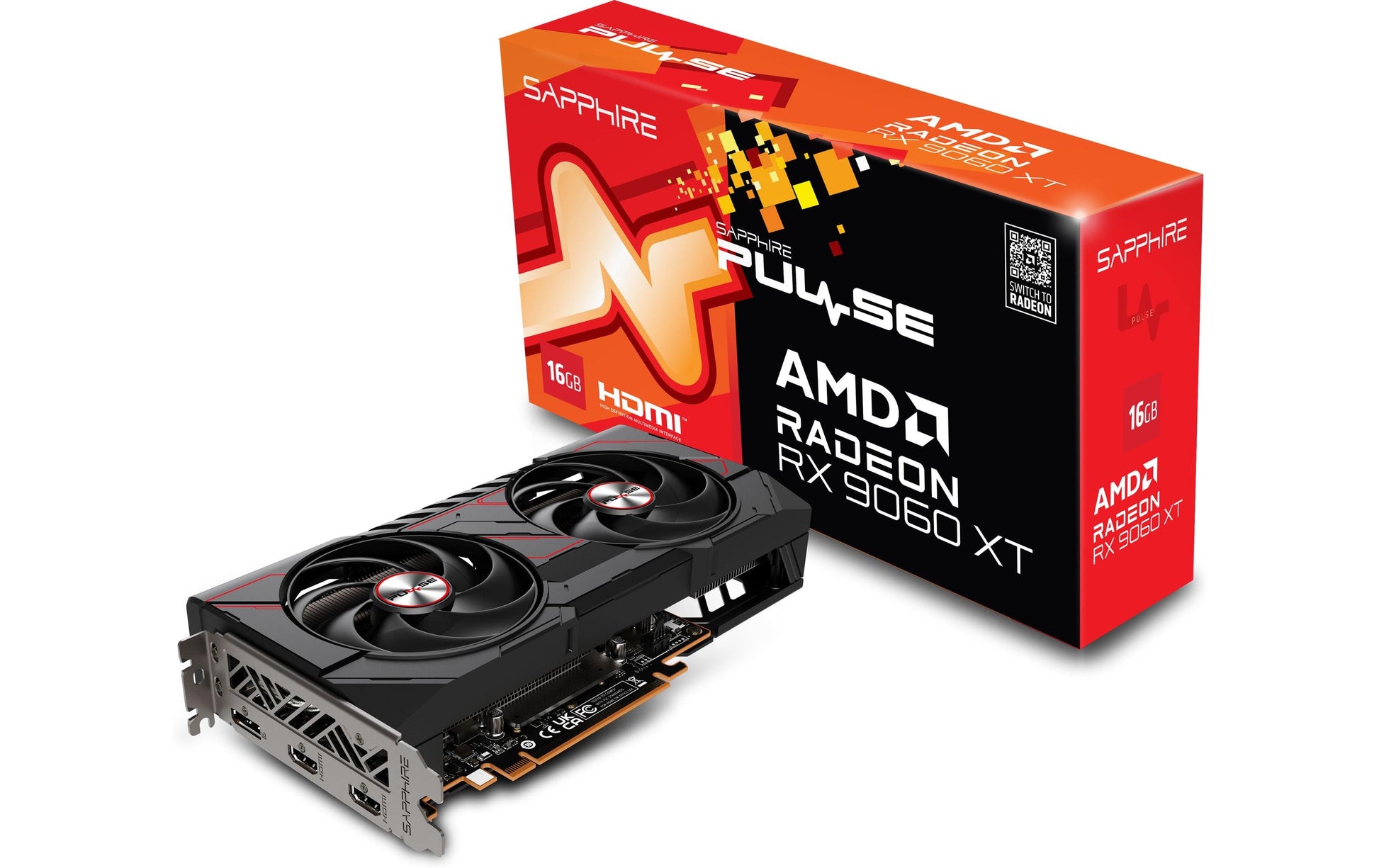 Sapphire RX 9060 XT PULSE GAMING OC – PCIe Grafikkarte, 16 GB GDDR6 – 2×HDMI/1×DP, PCIe 5.0, 1×8-pin