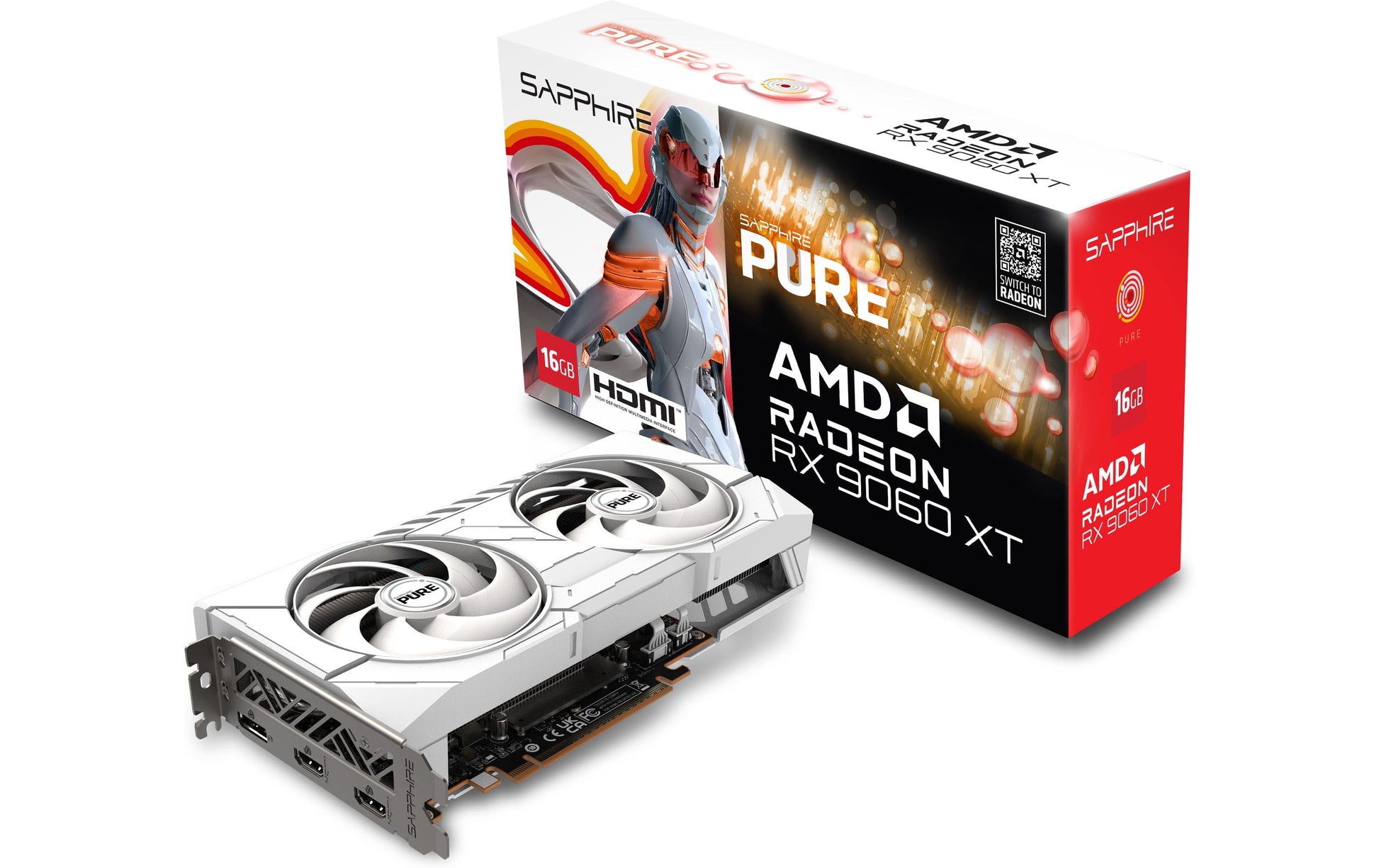 Sapphire Radeon RX 9060 XT – 16 GB GDDR6, PCIe 5.0, 2× HDMI, 1× DisplayPort