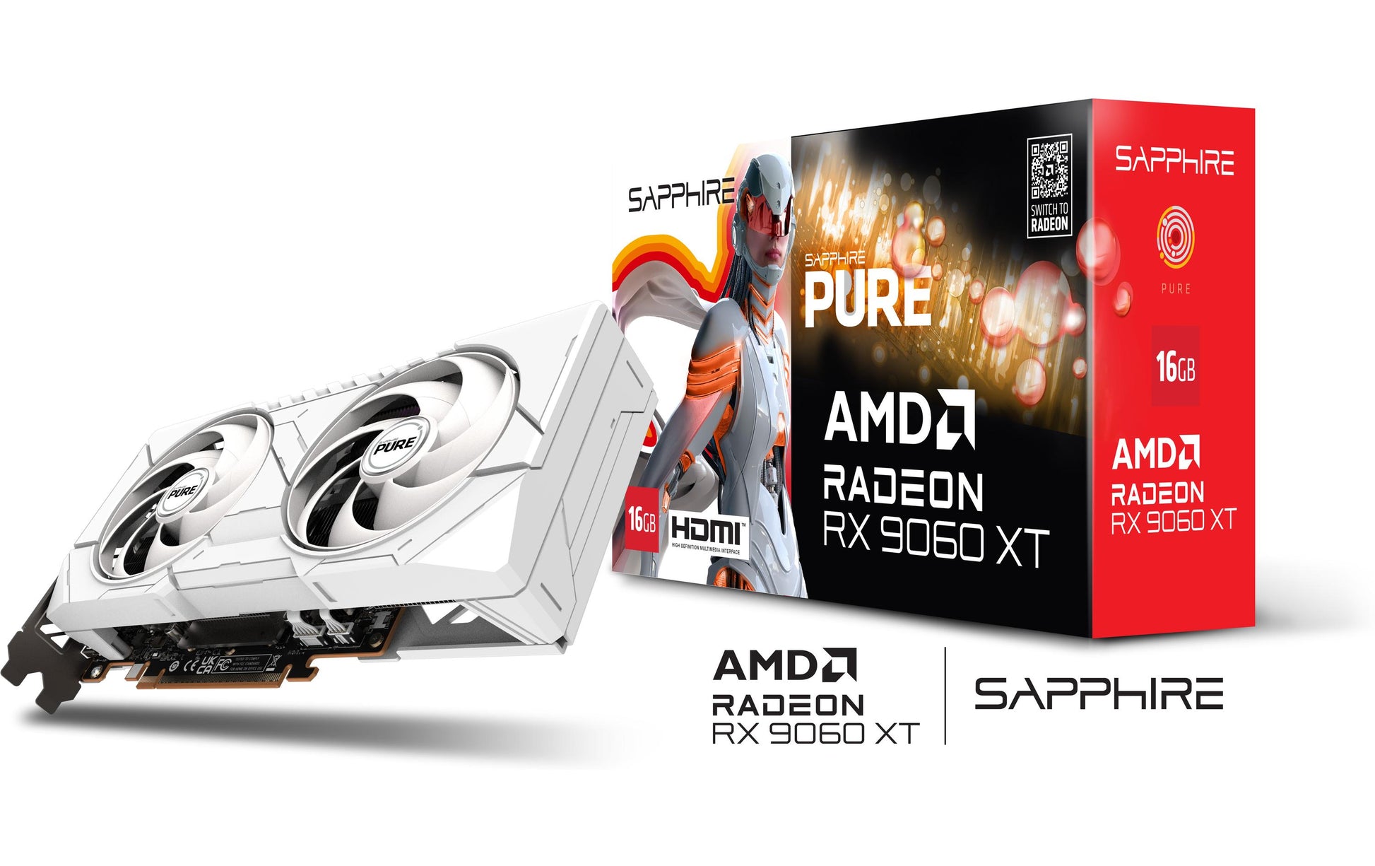 Sapphire Radeon RX 9060 XT – 16 GB GDDR6, PCIe 5.0, 2× HDMI, 1× DisplayPort