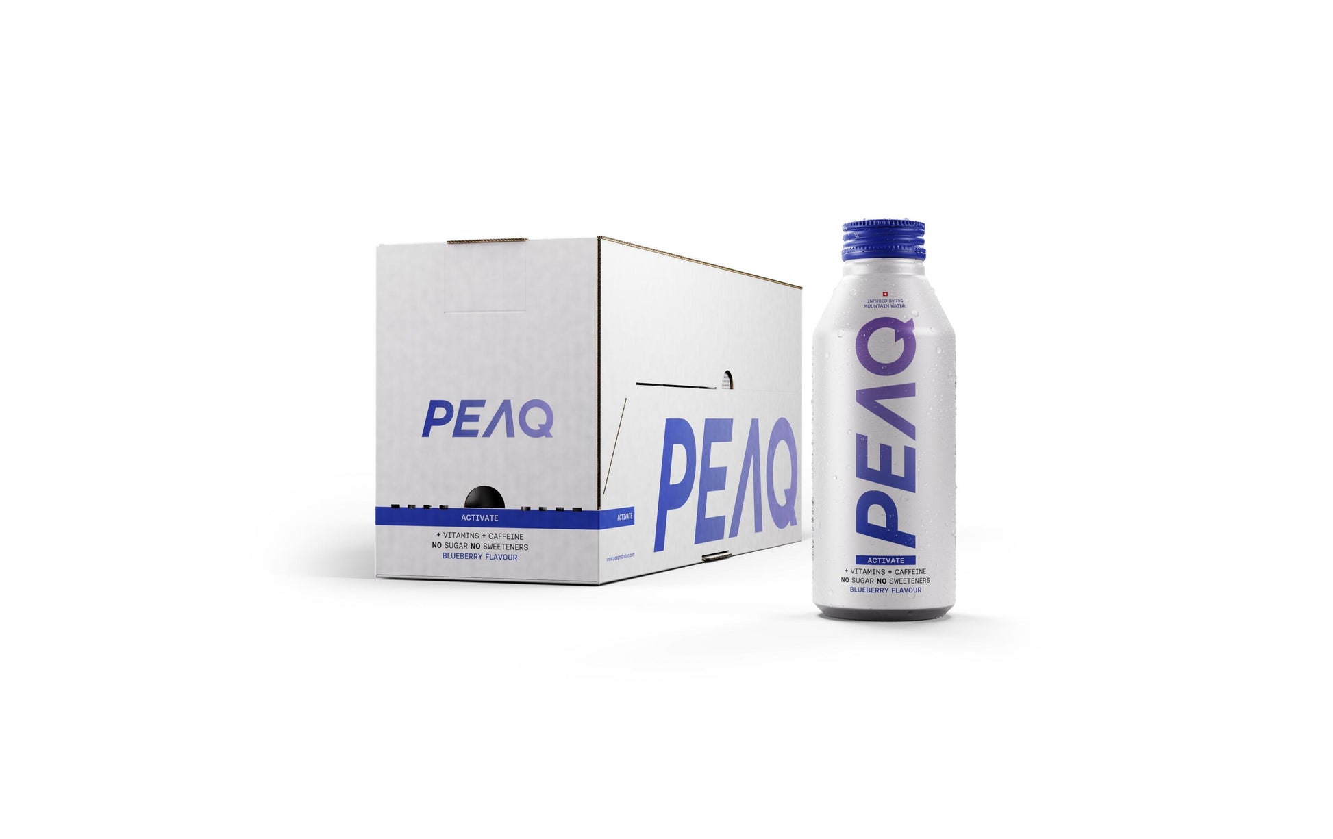 PEAQ Activate – Leicht prickelndes Vitaminwasser, Heidelbeere, mit Vitaminen & Koffein – 12 × 47,3 cl