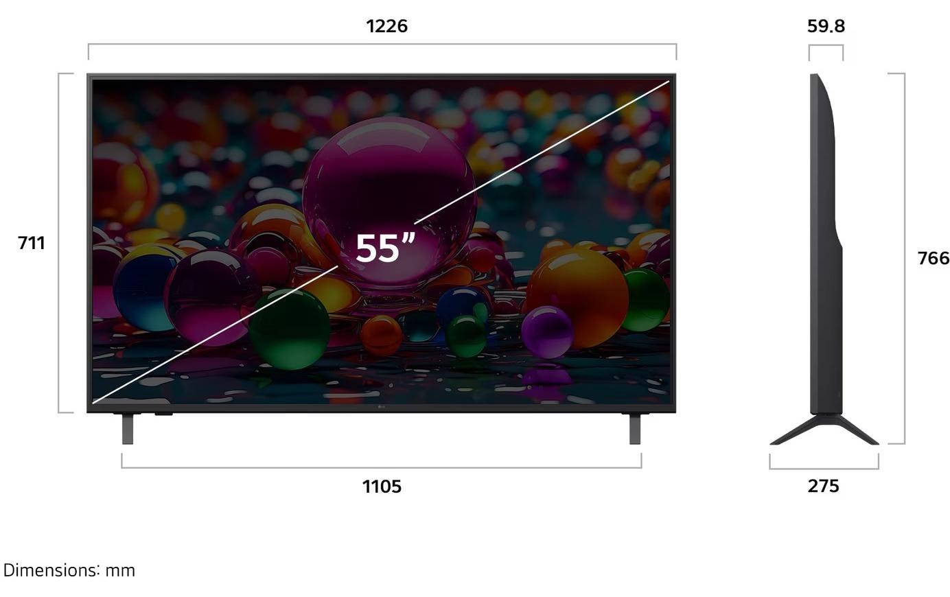 LG 55UA75006LA – 55" TV – 4K UHD – LCD (LED) – webOS 25 – 60 Hz – HDR10, HLG