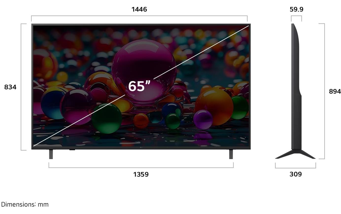 LG 65UA75006LA – 65" Fernseher – 4K UHD – LCD (Direct-LED) – webOS 25 – 60 Hz – HDR10, HLG