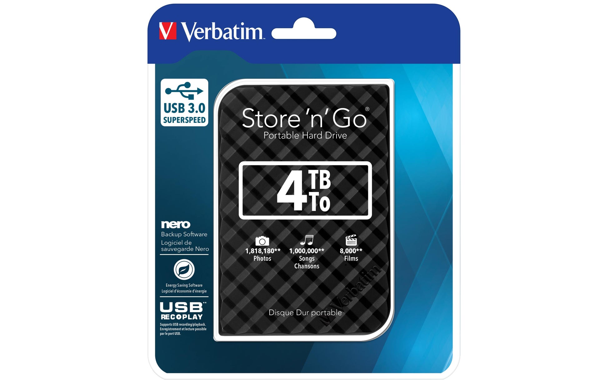 Verbatim Store 'n' Go Gen 2 – 4 TB, 2,5" HDD, USB 3,2 Gen 1