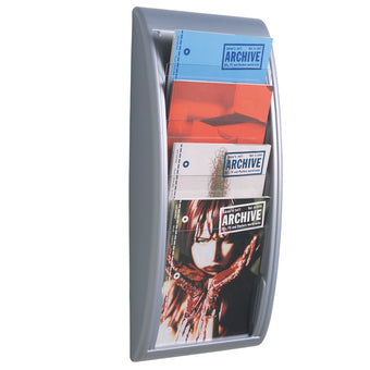 PaperFlow Wandprospekthalter 4 Fächer A4 – Polystyrol, silber – K540615