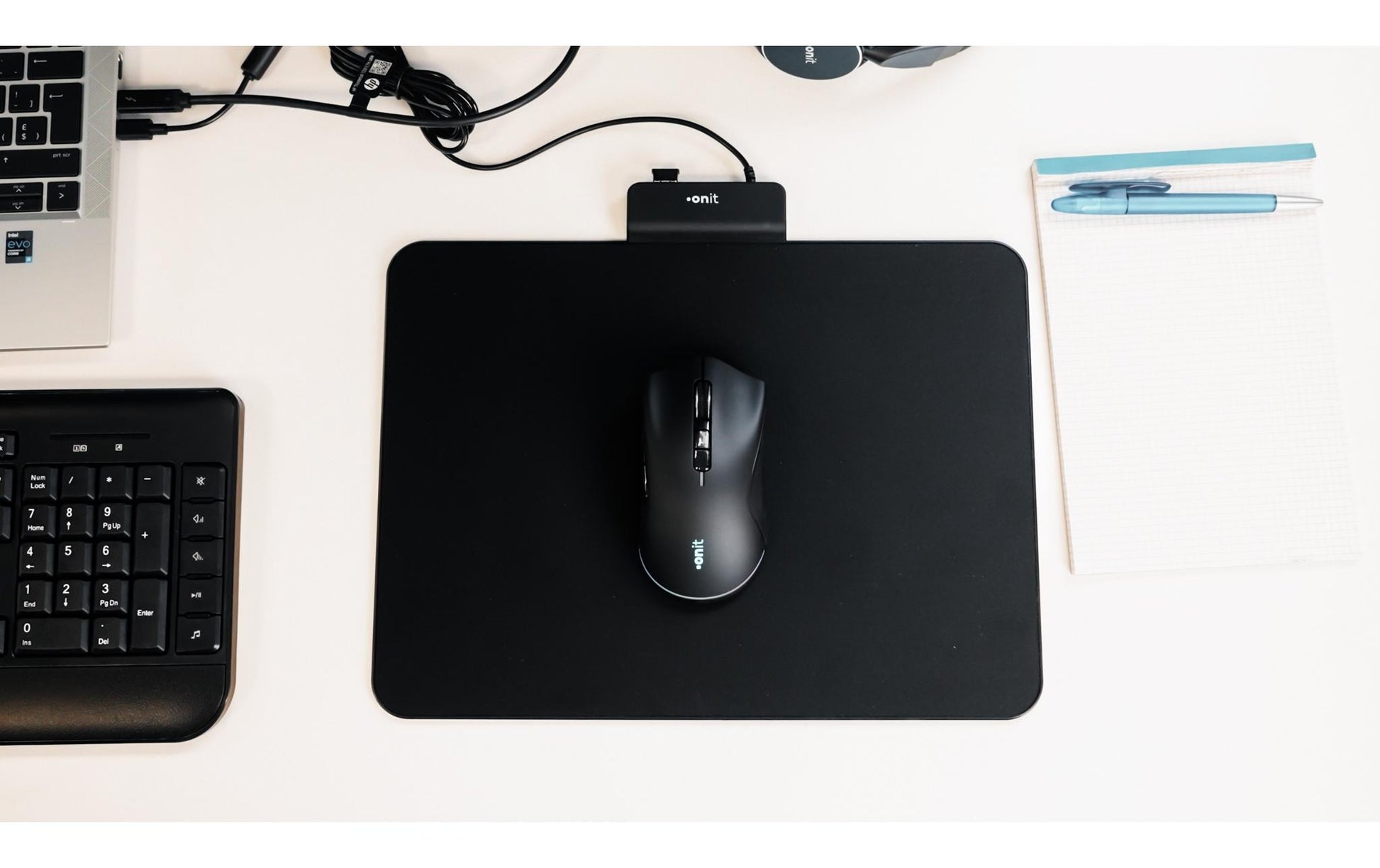 ONIT F02014 Maus & Mauspad (induktiv) – Maus – Kabellos (Bluetooth/2,4 GHz), 8000 DPI, rechts, schwarz