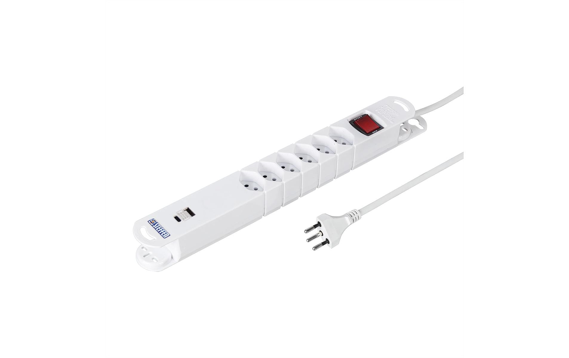 Steffen STEBA VARIABL Steckdosenleiste, 6×T13, 1×USB‑A + 1×USB‑C PD 18 W, mit Schalter, 3 m – weiss