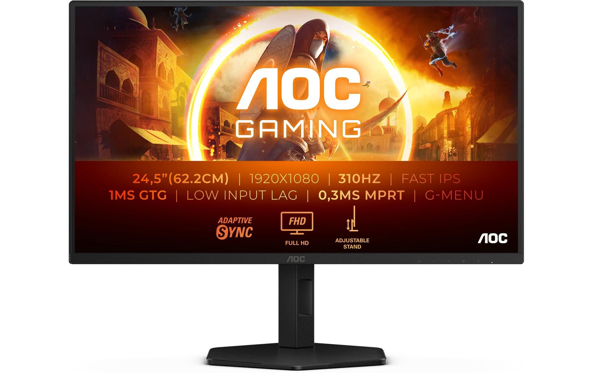 AOC 25G4SXU – Monitor, 24,5" 1920 × 1080 (Full HD), IPS, 310 Hz, 400 cd/m², USB-Hub, Adaptive Sync, Schwarz