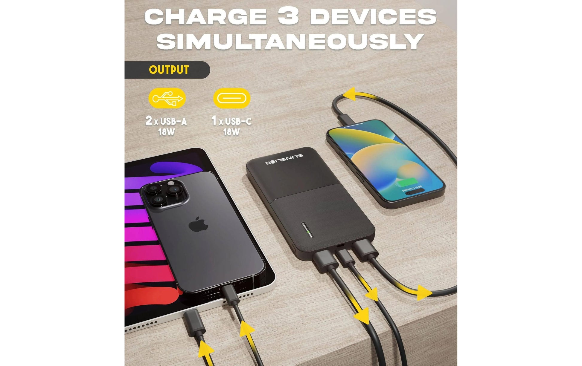 Sunslice Powerbank 10000 mAh, PD 18 W, 1× USB-C, Schwarz