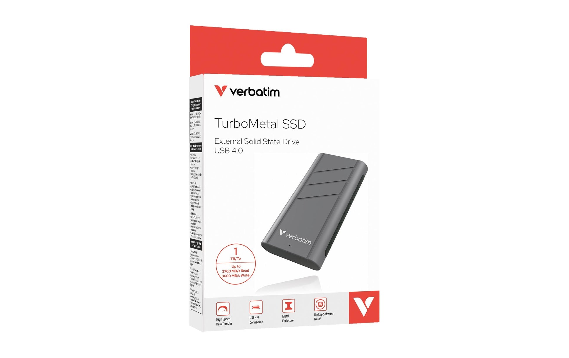 Verbatim TurboMetal – 1 TB SSD, USB4 Gen 2x2 (40 Gbit/s), USB Typ-C