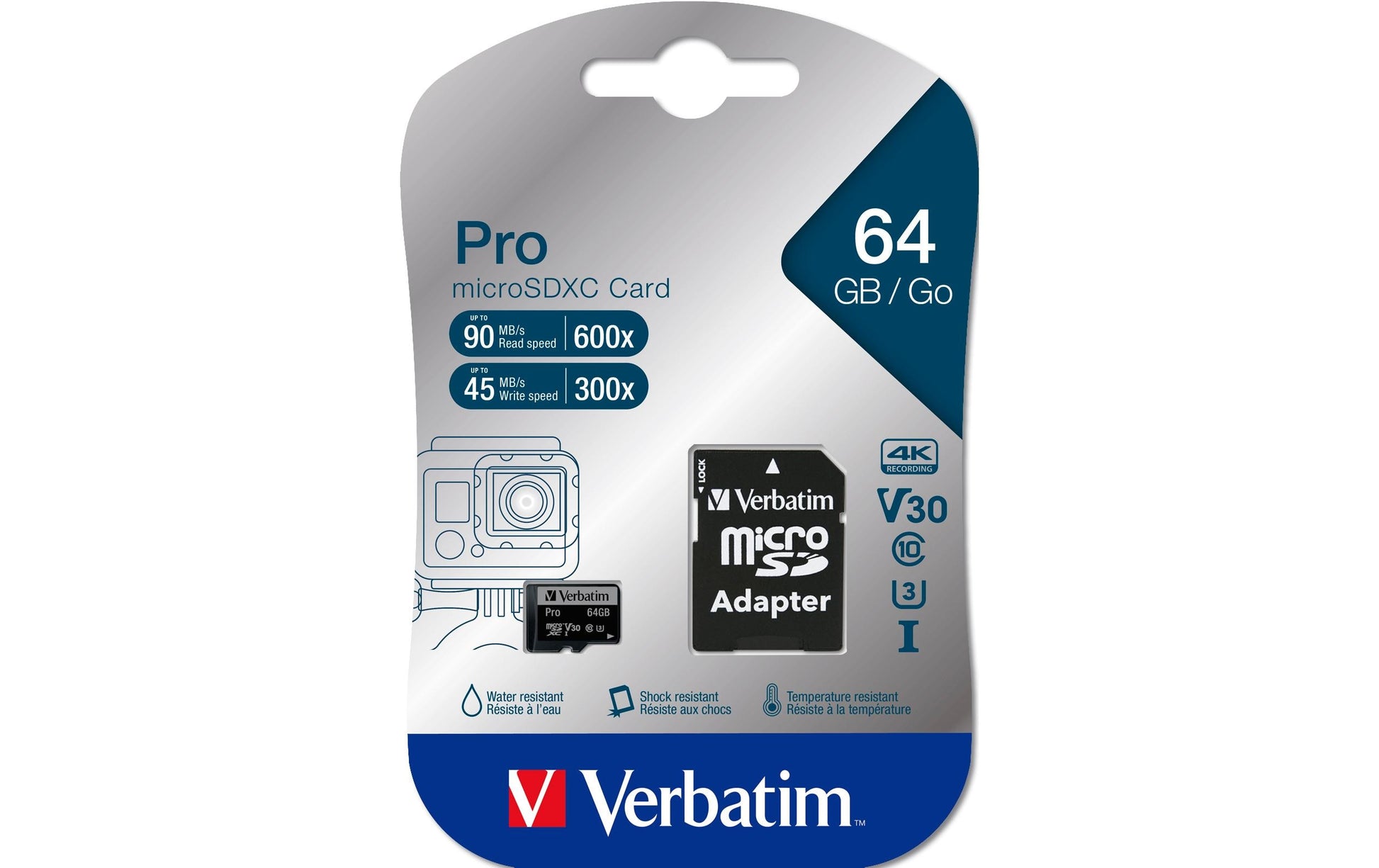 Verbatim microSDXC 64 GB – UHS-I, Klasse 10, U3, 90/45 MB/s, inkl. SD-Adapter