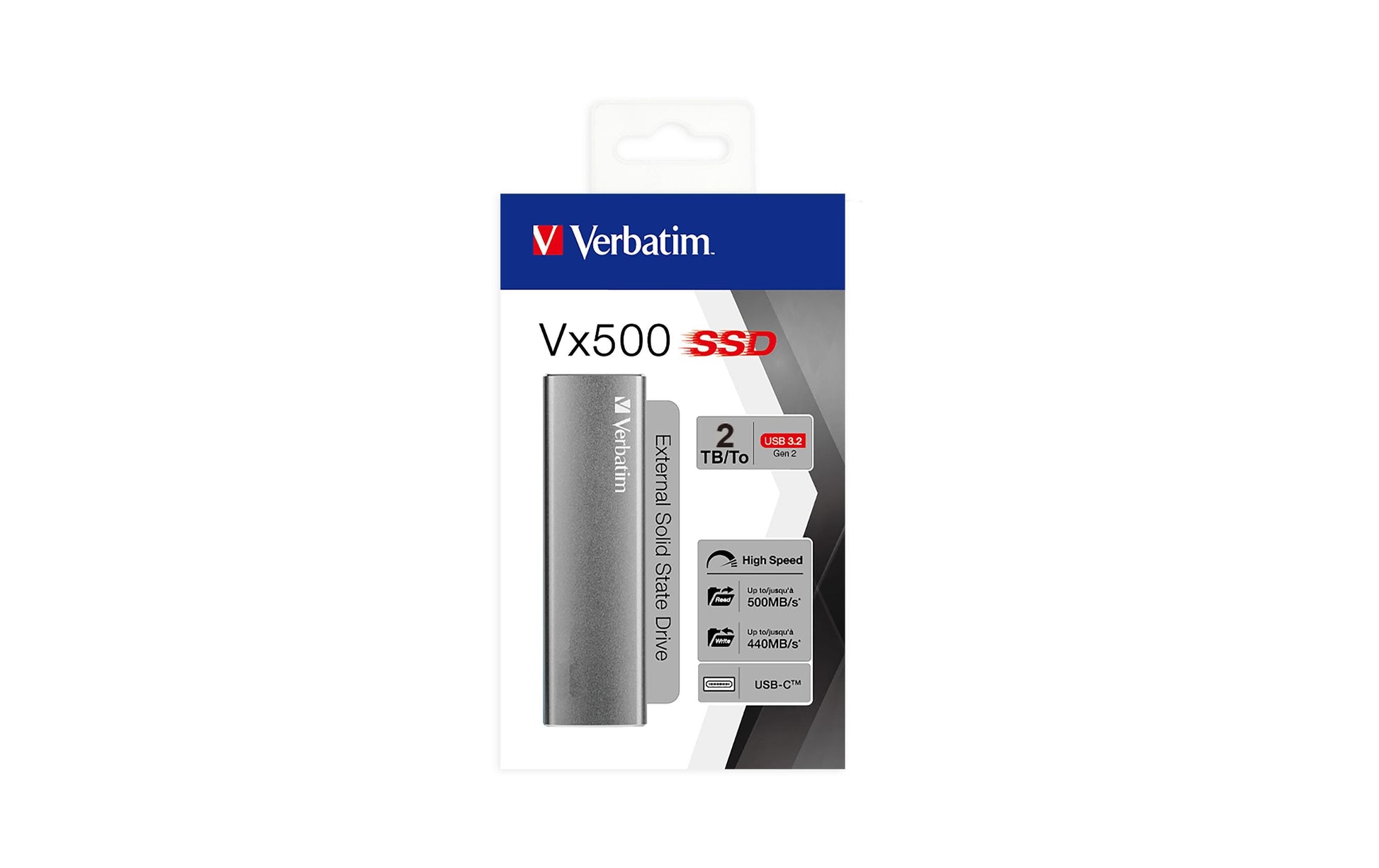 Verbatim VX500 – 2 TB, USB-C 3.2 Gen 2, 500 MB/s lesen, 440 MB/s schreiben