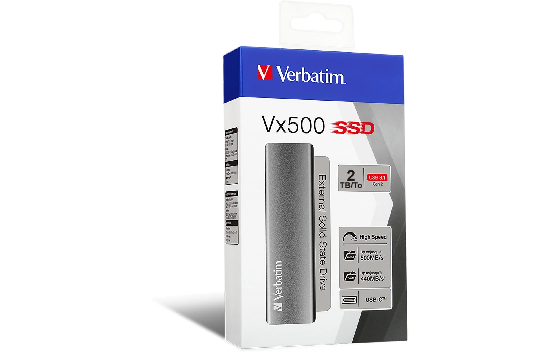 Verbatim VX500 – 2 TB, USB-C 3.2 Gen 2, 500 MB/s lesen, 440 MB/s schreiben