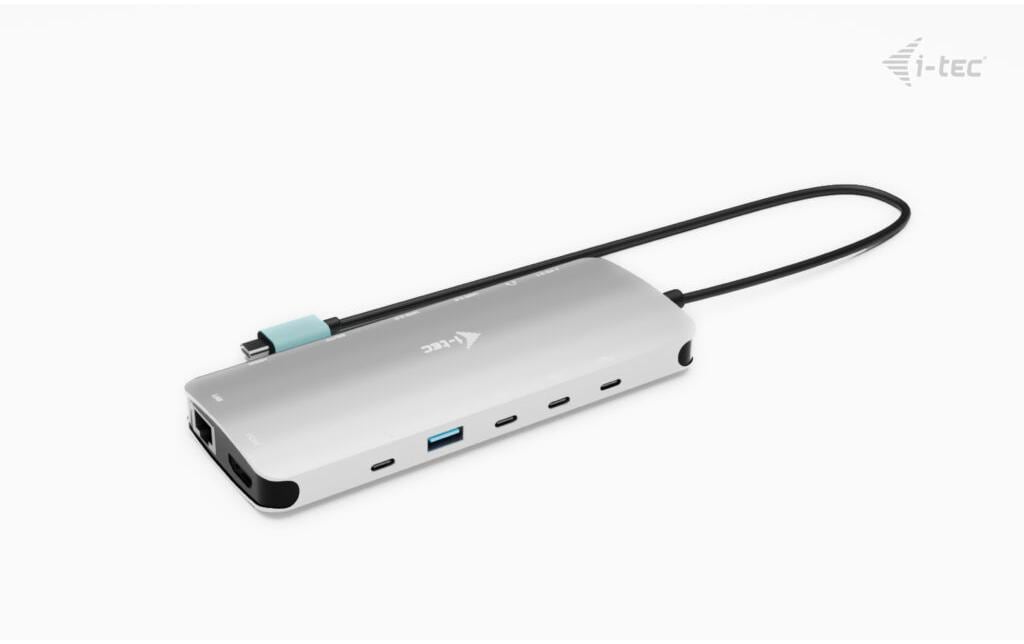 i-tec Metal Nano Dockingstation – USB-C, 2× HDMI, 1× DP, 3× USB-A, 5× USB-C, 140 W PD, GbE, SD/microSD, 3,5 mm