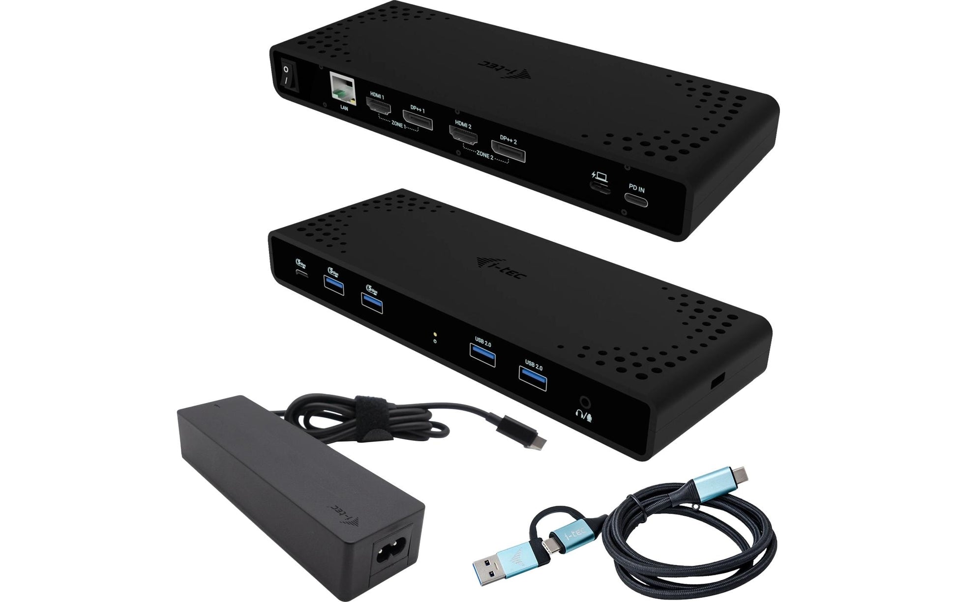 i-tec Uni Dual 4K Dockingstation – USB-C, 2× DP, 2× HDMI, 4× USB-A, 85 W PD, GbE, für Windows/Mac/ChromeOS