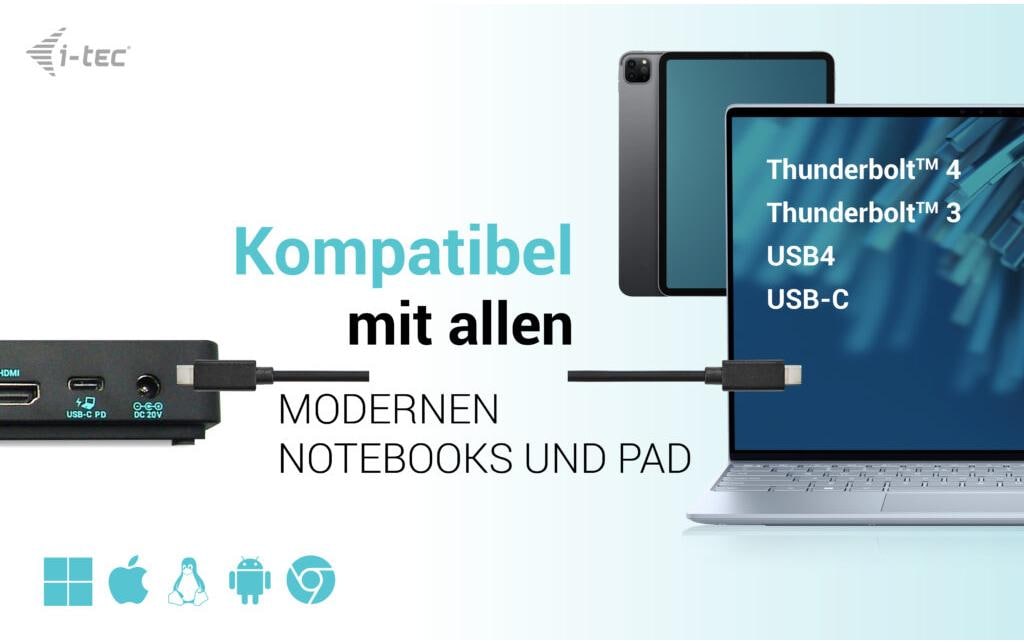 i-tec Gen2 Pro Dockingstation – USB-C, 2× DP, 1× HDMI, 5× USB-A, 100 W PD, GbE, 3,5 mm Audio, für Windows/Mac