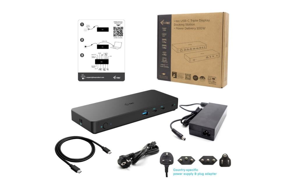i-tec Gen2 Pro Dockingstation – USB-C, 2× DP, 1× HDMI, 5× USB-A, 100 W PD, GbE, 3,5 mm Audio, für Windows/Mac
