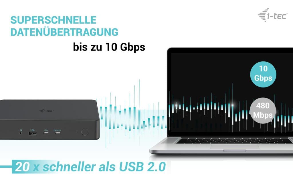 i-tec Dockingstation – USB-C, 2× DP, 2× HDMI, 5× USB-A, 100 W PD, GbE, für Windows/Mac