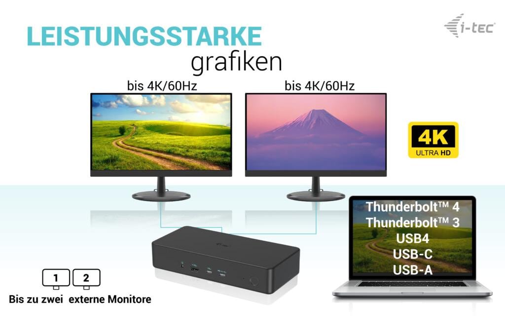 i-tec Dockingstation – USB-C, 2× DP, 2× HDMI, 5× USB-A, 100 W PD, GbE, für Windows/Mac