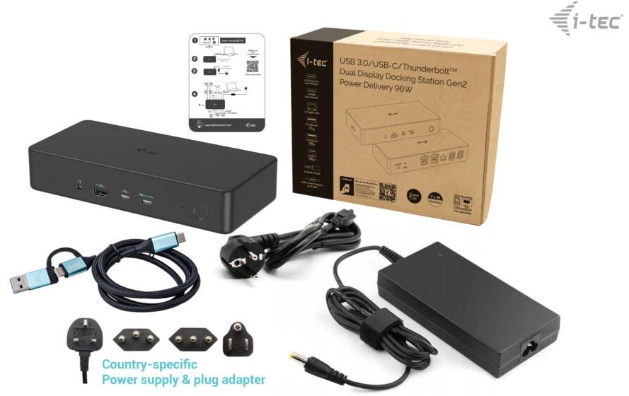 i-tec Dockingstation – USB-C, 2× DP, 2× HDMI, 5× USB-A, 100 W PD, GbE, für Windows/Mac