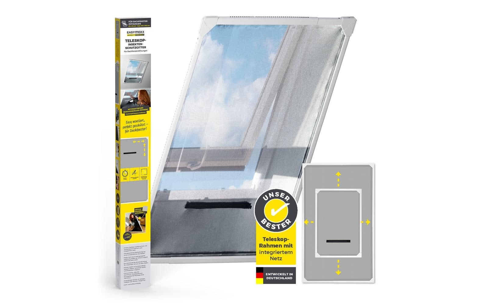 Easymaxx Magic Fit Fenster-Fliegengitter – 160 × 100 cm – schwarz – für Dachfenster, für Wespen