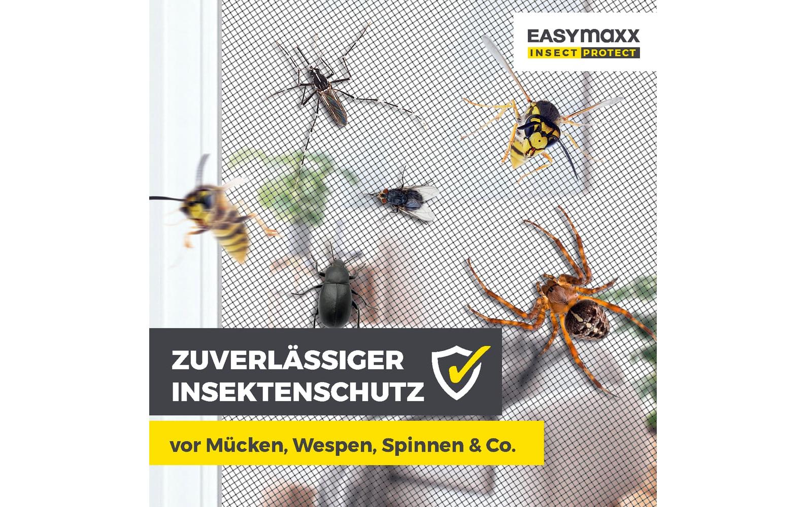 Easymaxx Magic Fit Fenster-Fliegengitter – 160 × 100 cm – schwarz – für Dachfenster, für Wespen