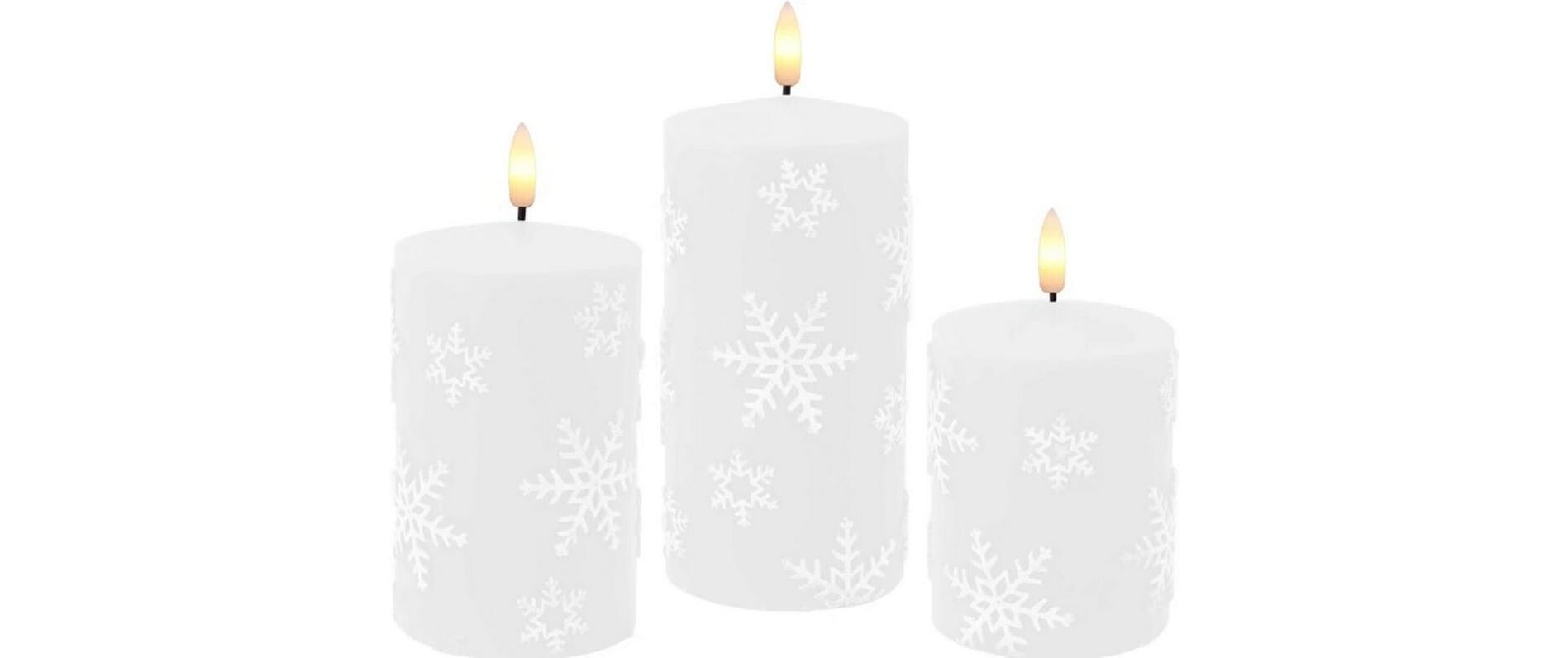 Dameco LED-Teelicht Schneeflocke – Ø 7,5 × 12,5 cm, Warmweiss, Weiss, Timer, Batteriebetrieb (2× AA)