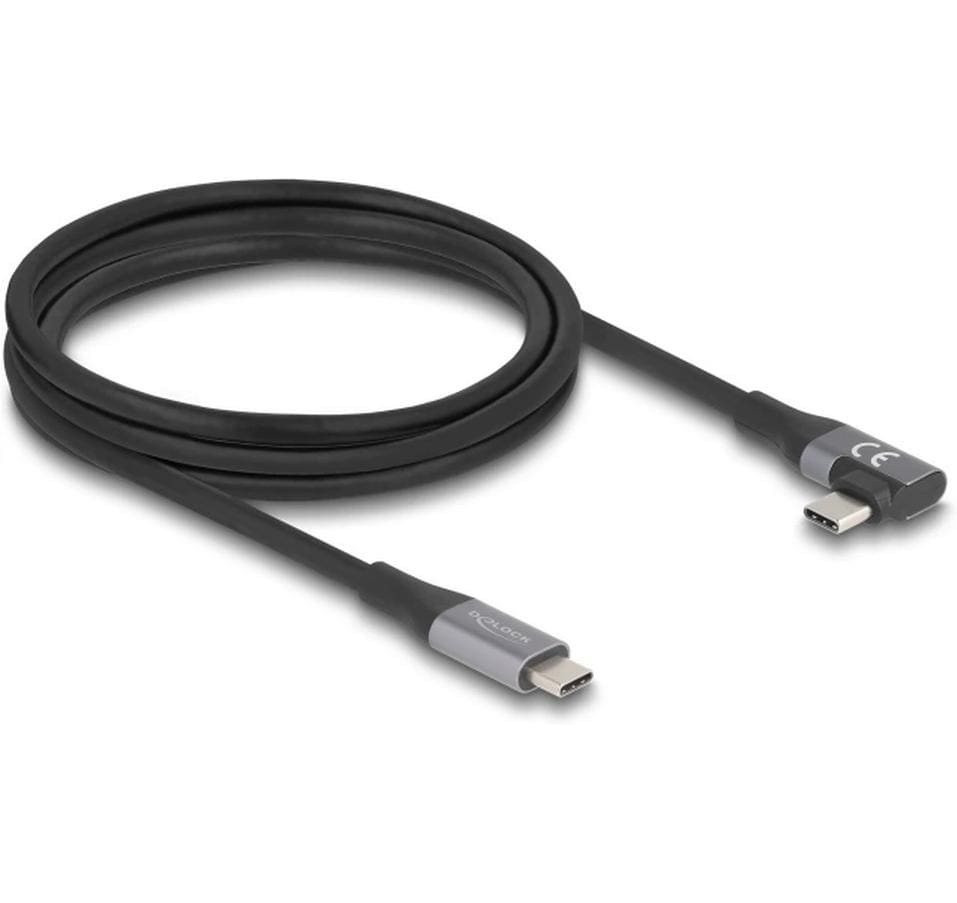 DeLOCK USB-C auf USB-C Kabel – USB4 20 Gbit/s – 2 m – PD 240 W – 4K/60 (DP 1.4a) – Abgewinkelt – Schwarz