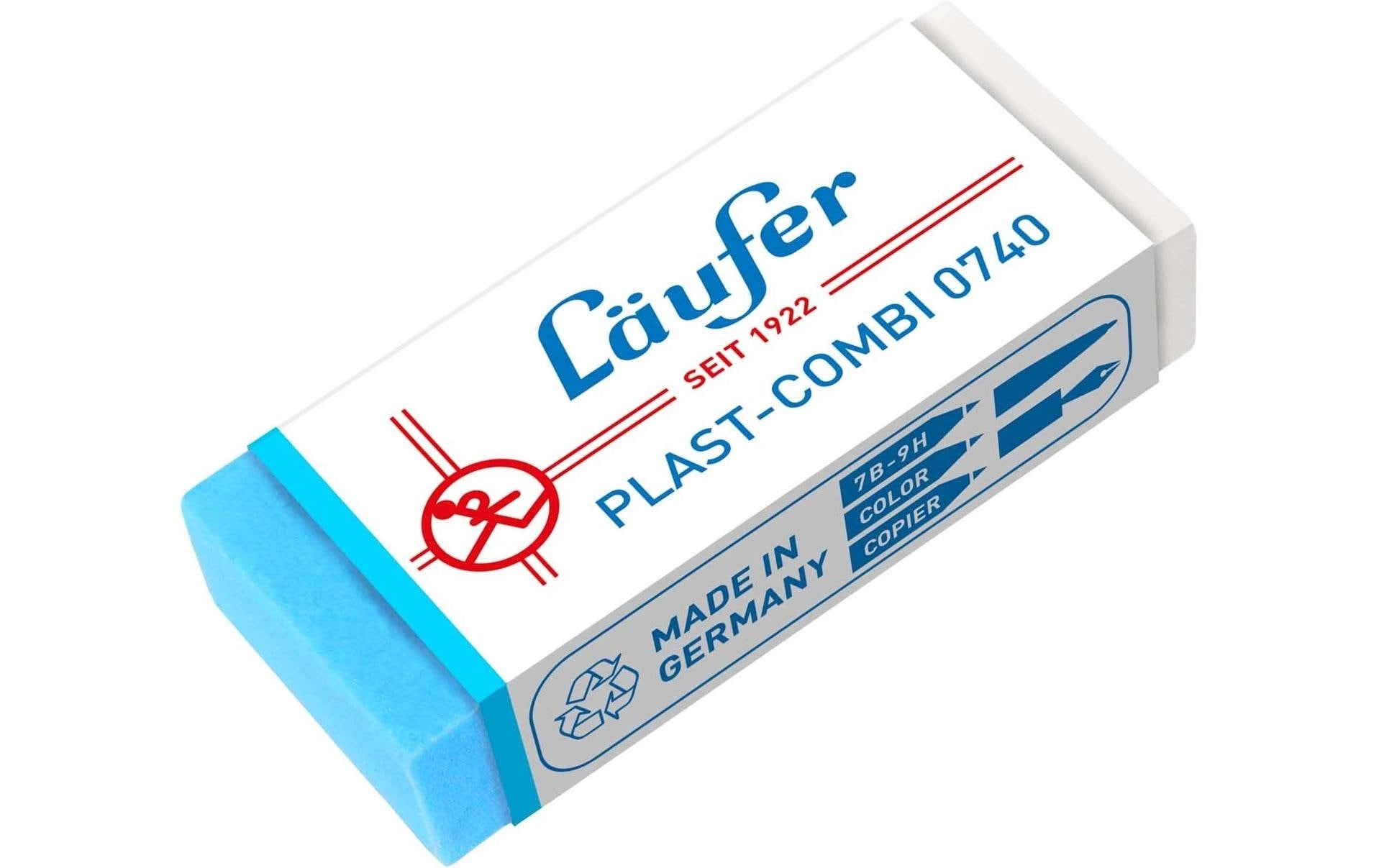 Laufer Radierer – für Kugelschreiber, Faserschreiber – 46 × 9 × 20 mm – Kunststoff – transparent, blau