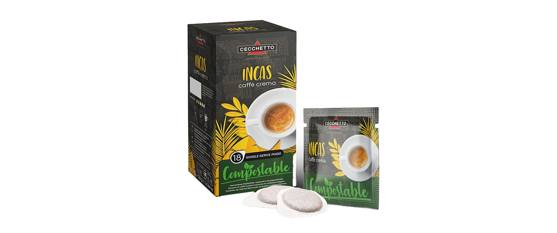 CECCHETTO Incas Caffè Crema – Kaffeepads für E.S.E. – Lungo, Intensität 2, 18 Pads