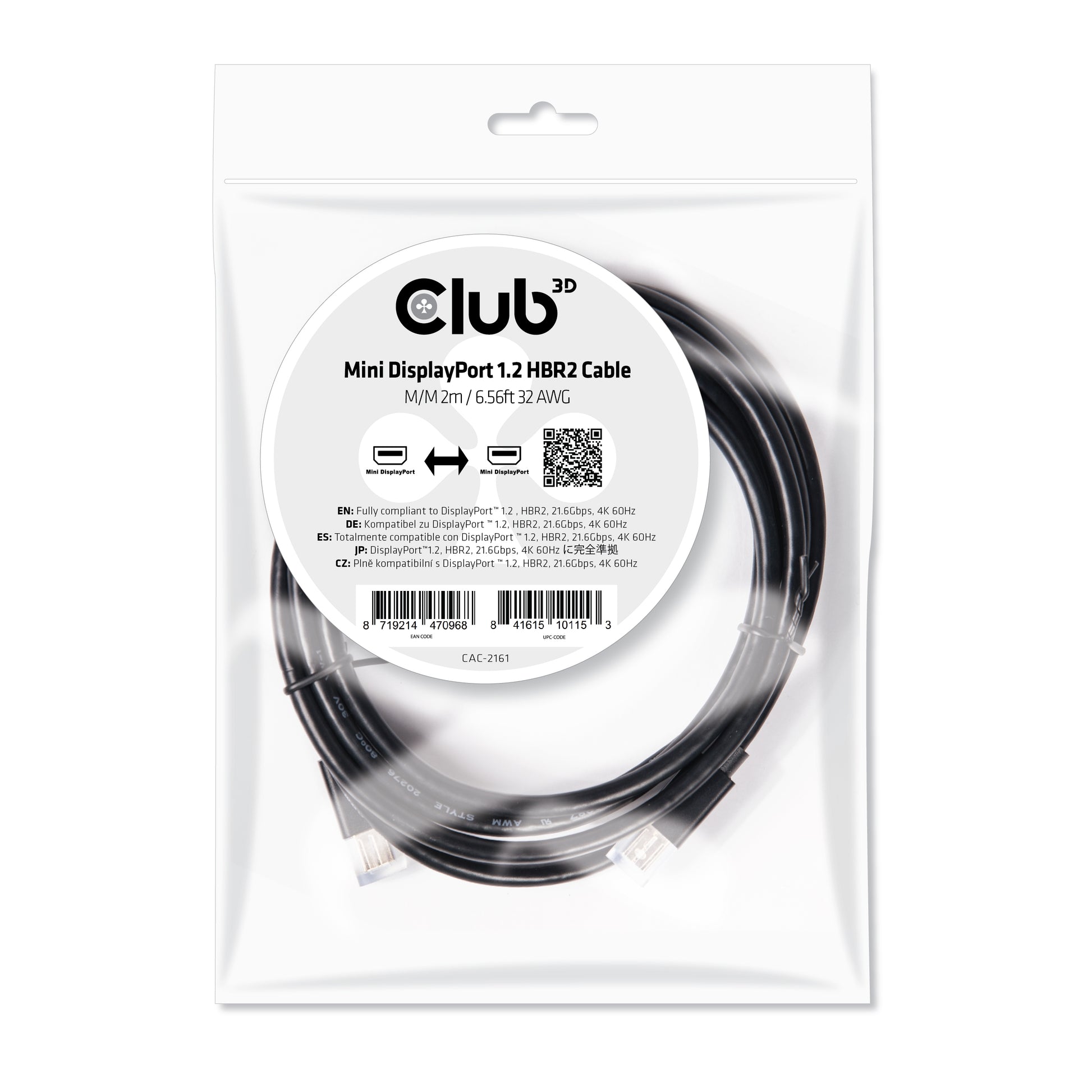 CLUB3D Club 3D Mini DisplayPort-zu-Mini DisplayPort Kabel – 2 m, DisplayPort 1.2, Schwarz