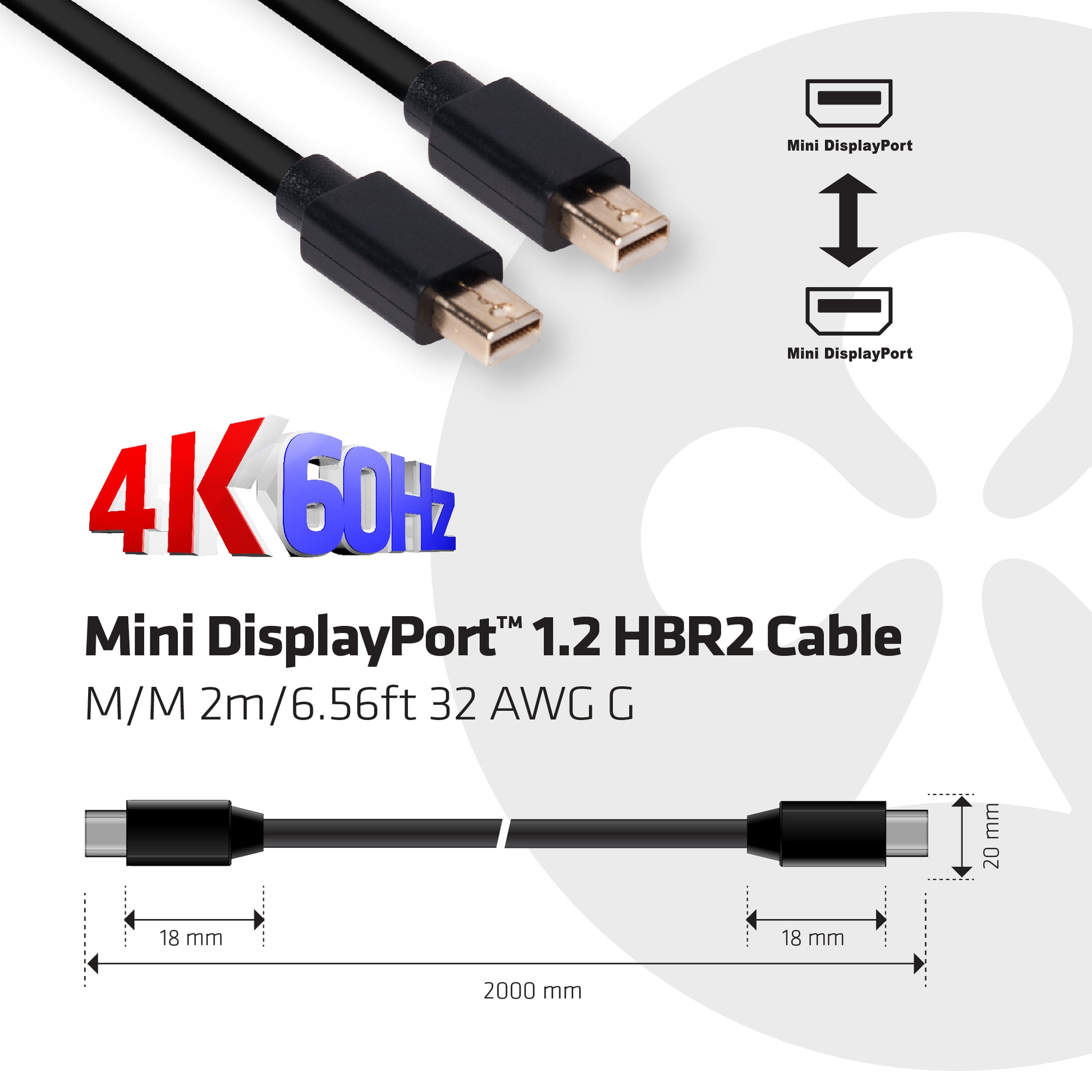CLUB3D Club 3D Mini DisplayPort-zu-Mini DisplayPort Kabel – 2 m, DisplayPort 1.2, Schwarz