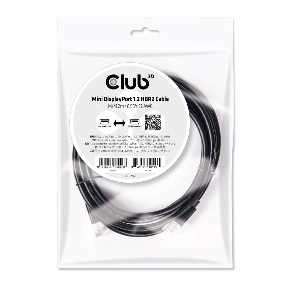 CLUB3D Club 3D Mini DisplayPort-zu-Mini DisplayPort Kabel – 2 m, DisplayPort 1.2, Schwarz