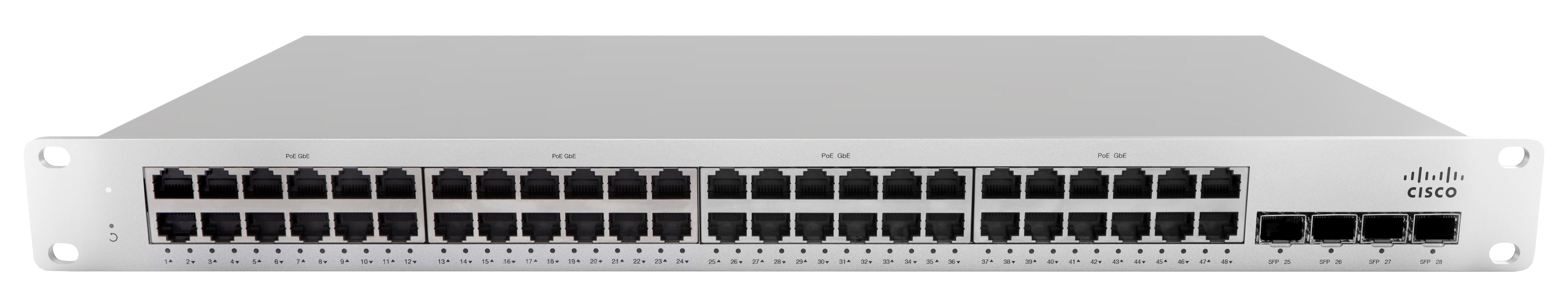 Cisco MS210-48LP – Verwalteter L3 Switch – 48× 1G, 4× SFP, PoE+, PoE-Budget 370 W, 19", 1U