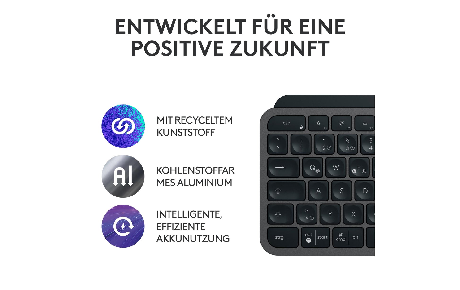 Logitech Desktop MX Keys S – Tastatur, kabellos (Bluetooth/2,4 GHz), DE-Layout (DE), Dunkelgrau