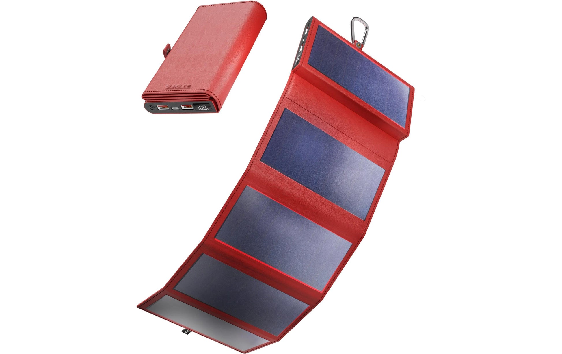 Sunslice Powerbank 10000 mAh, PD 18 W, 1× USB-C, mit 8 W Solarpanel, Rot